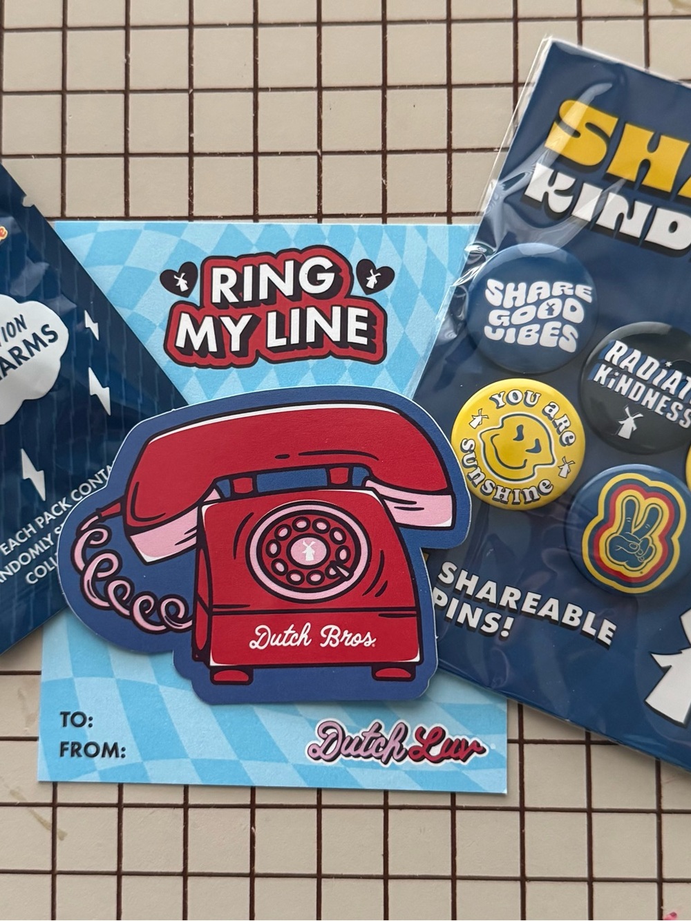Dutch Bros Fun Set -  5 Shareable Pins, 1 Mystery Shoe Charm & 1 Sticker